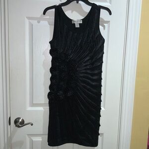 Lauren Michelle Black Ruffle Dimensional Floral Cocktail Dress Sz M Art to wear